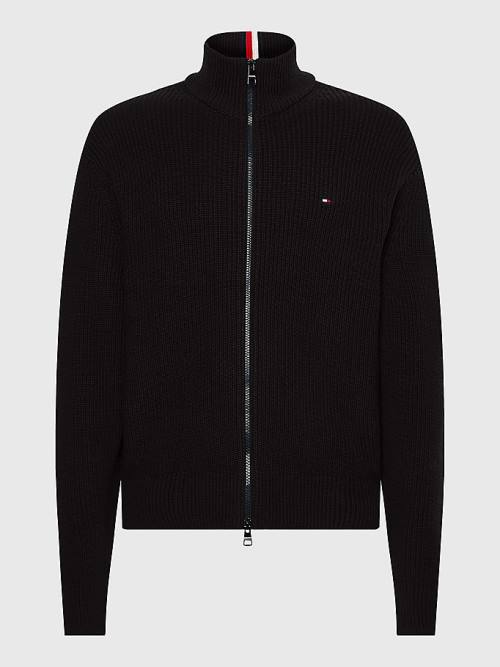 Tommy Hilfiger Ribbed Zip-Thru Relaxed Fit Jumper Truien Heren Zwart | TH416KIE