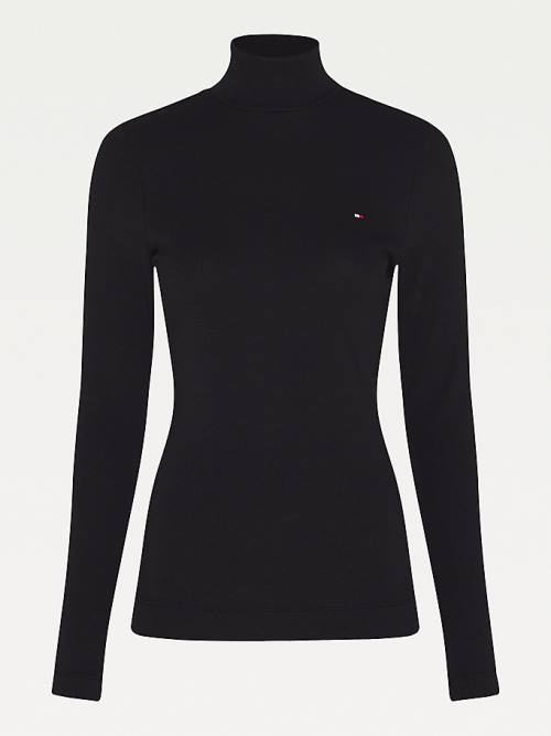 Tommy Hilfiger Roll Neck Skinny Fit T-shirts Dames Zwart | TH458YBP