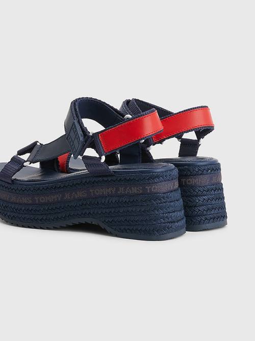 Tommy Hilfiger Rope Wedge Heel Leren Sandalen Dames Blauw | TH852LQM