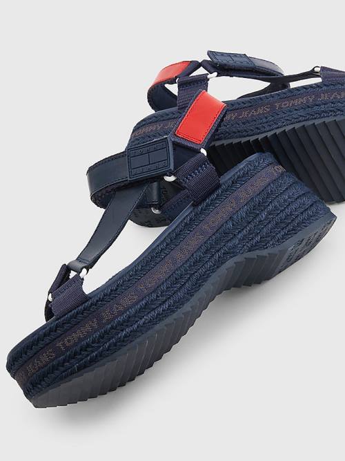 Tommy Hilfiger Rope Wedge Heel Leren Sandalen Dames Blauw | TH852LQM