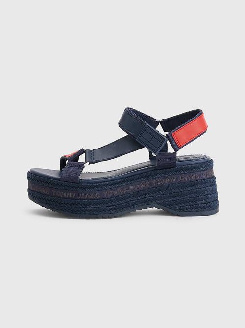 Tommy Hilfiger Rope Wedge Heel Leren Sandalen Dames Blauw | TH852LQM