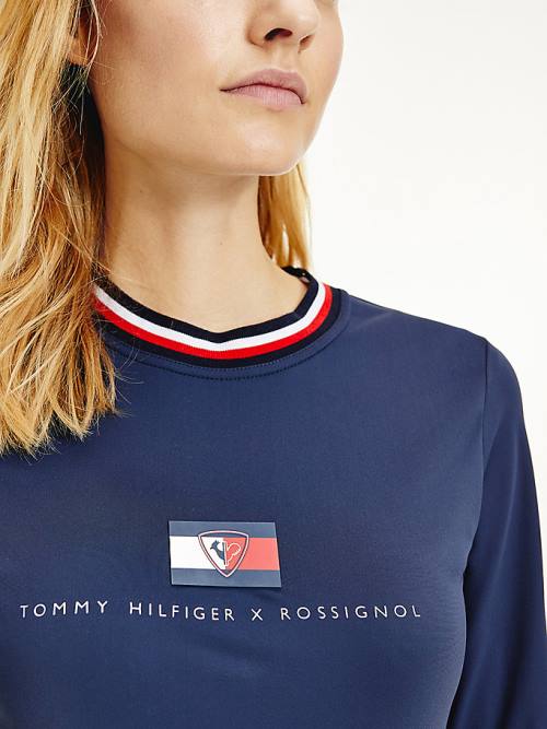 Tommy Hilfiger Rossignol Contrast Collar Base Layer T-shirts Dames Blauw | TH024MLV