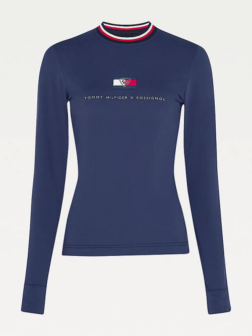 Tommy Hilfiger Rossignol Contrast Collar Base Layer T-shirts Dames Blauw | TH024MLV