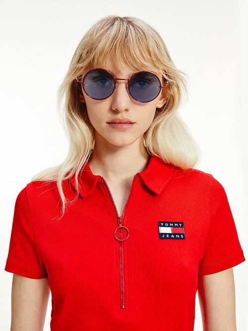 Tommy Hilfiger Round Frame Zonnebril Dames Rood | TH986JVS