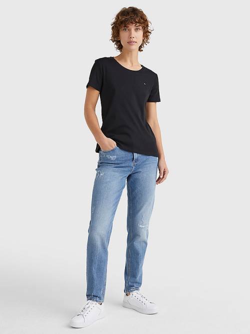 Tommy Hilfiger Round Neck Slim Fit T-shirts Dames Zwart | TH493KSN