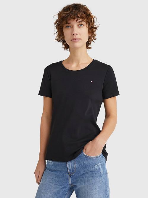 Tommy Hilfiger Round Neck Slim Fit T-shirts Dames Zwart | TH493KSN