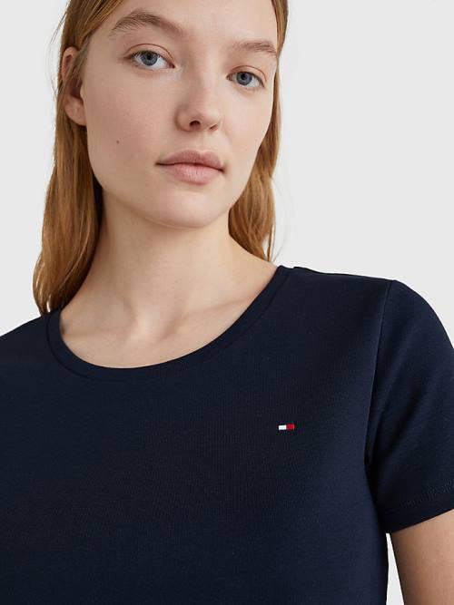 Tommy Hilfiger Round Neck Slim Fit T-shirts Dames Blauw | TH815QPJ