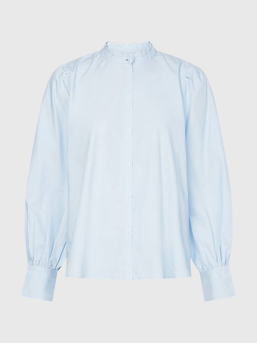 Tommy Hilfiger Ruffled Mandarin Collar Relaxed Fit Blouse Dames Blauw | TH025SDW