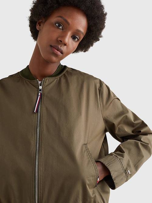 Tommy Hilfiger Sateen Relaxed Fit Bomber Jassen Dames Khaki | TH657WSM