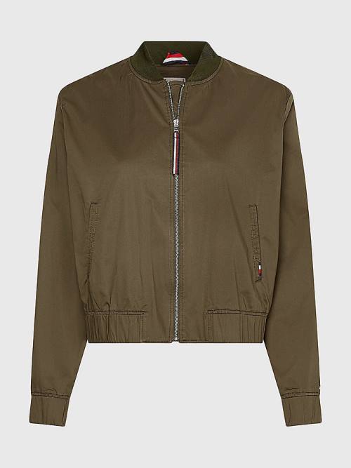 Tommy Hilfiger Sateen Relaxed Fit Bomber Jassen Dames Khaki | TH657WSM