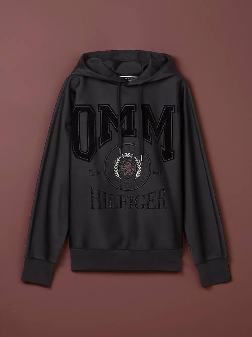 Tommy Hilfiger Satin Gem Crest Hoodie Heren Zwart | TH247DUF