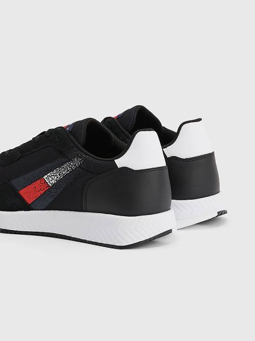 Tommy Hilfiger Schoenplaatjes Mixed Texture Flag Sneakers Heren Zwart | TH281NFB