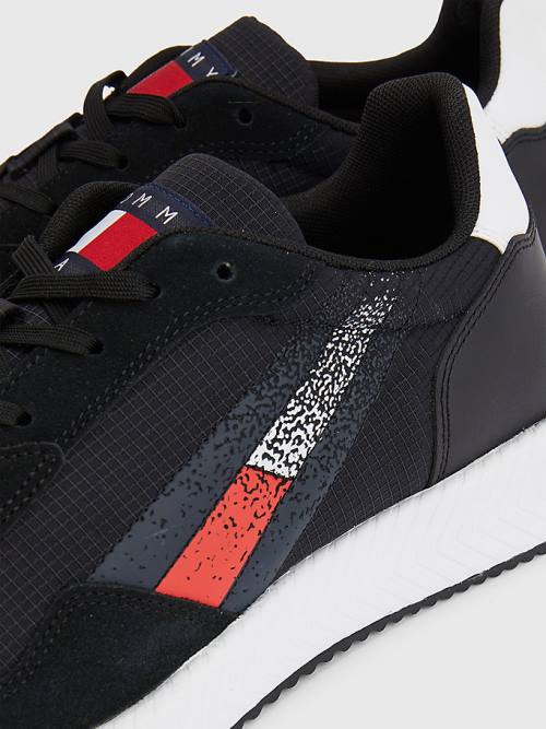 Tommy Hilfiger Schoenplaatjes Mixed Texture Flag Sneakers Heren Zwart | TH281NFB