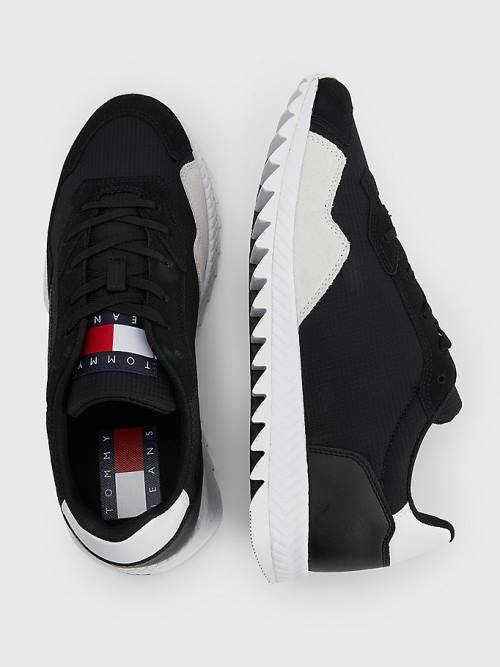 Tommy Hilfiger Schoenplaatjes Mixed Texture Flag Sneakers Heren Zwart | TH281NFB