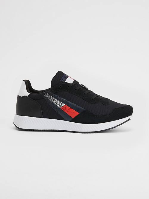 Tommy Hilfiger Schoenplaatjes Mixed Texture Flag Sneakers Heren Zwart | TH281NFB