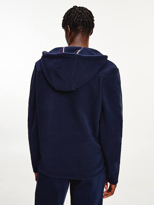 Tommy Hilfiger Script Logo Recycled Fleece Popover Anorak Hoodie Heren Blauw | TH283HNL