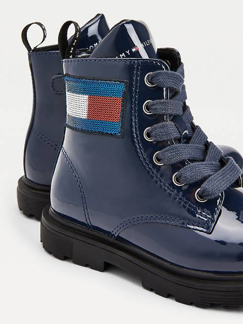 Tommy Hilfiger Sequin Flag Lak Kanten-Up Laarzen Meisjes Blauw | TH192NFT