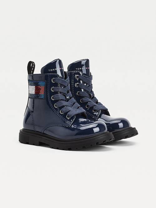 Tommy Hilfiger Sequin Flag Lak Kanten-Up Laarzen Meisjes Blauw | TH192NFT