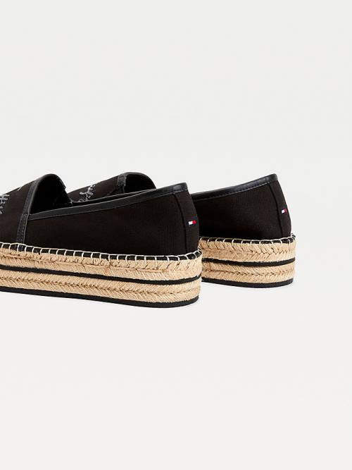 Tommy Hilfiger Sequin Signature Flatform Espadrilles Loafers Dames Zwart | TH310WZU