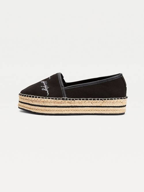 Tommy Hilfiger Sequin Signature Flatform Espadrilles Loafers Dames Zwart | TH310WZU