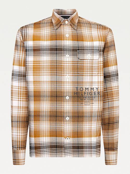 Tommy Hilfiger Shadow Check Relaxed Fit Overshirt Overhemd Heren Bruin | TH073LOX