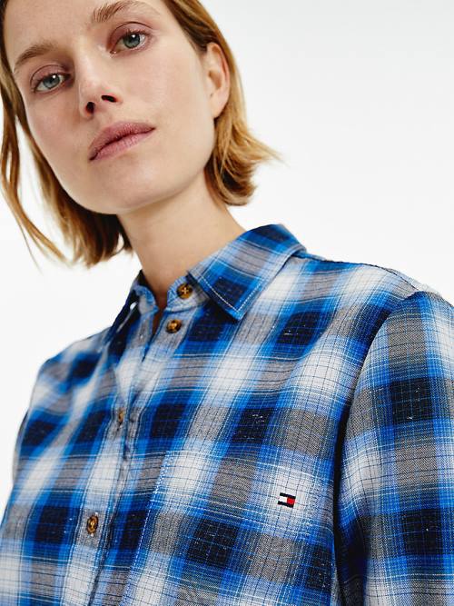 Tommy Hilfiger Shadow Check Relaxed Fit Overhemd Dames Blauw | TH230SBJ