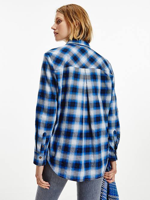 Tommy Hilfiger Shadow Check Relaxed Fit Overhemd Dames Blauw | TH230SBJ