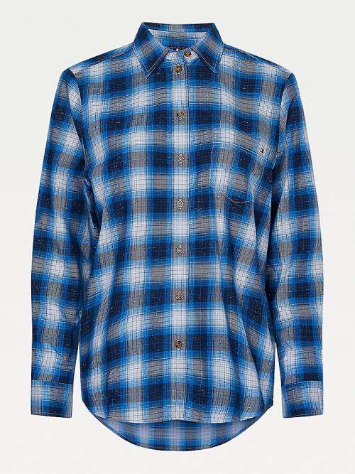 Tommy Hilfiger Shadow Check Relaxed Fit Overhemd Dames Blauw | TH230SBJ