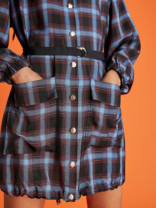 Tommy Hilfiger Shadow Check Viscose Shirt Jurken Dames Rood | TH620HFO