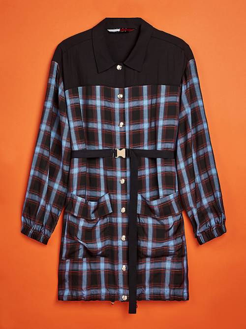 Tommy Hilfiger Shadow Check Viscose Shirt Jurken Dames Rood | TH620HFO