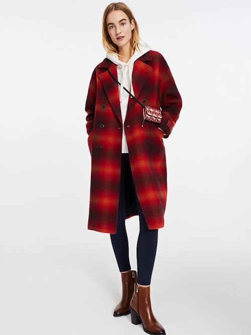 Tommy Hilfiger Shadow Check Wool Blend Jassen Dames Rood | TH359SOE