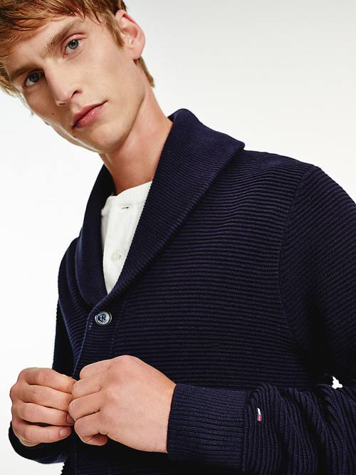 Tommy Hilfiger Shawl Collar Rib-Knit Cardigan Truien Heren Blauw | TH635GBI