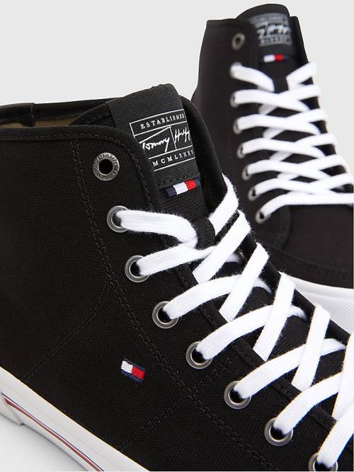 Tommy Hilfiger Signature Canvas Mid-Top Sneakers Heren Zwart | TH159USN