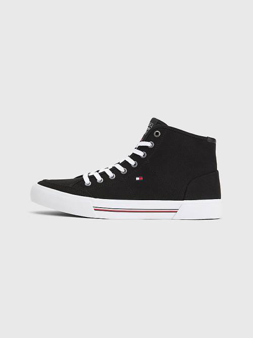 Tommy Hilfiger Signature Canvas Mid-Top Sneakers Heren Zwart | TH159USN