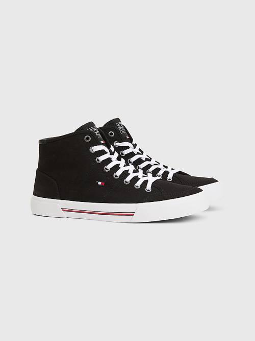 Tommy Hilfiger Signature Canvas Mid-Top Sneakers Heren Zwart | TH159USN