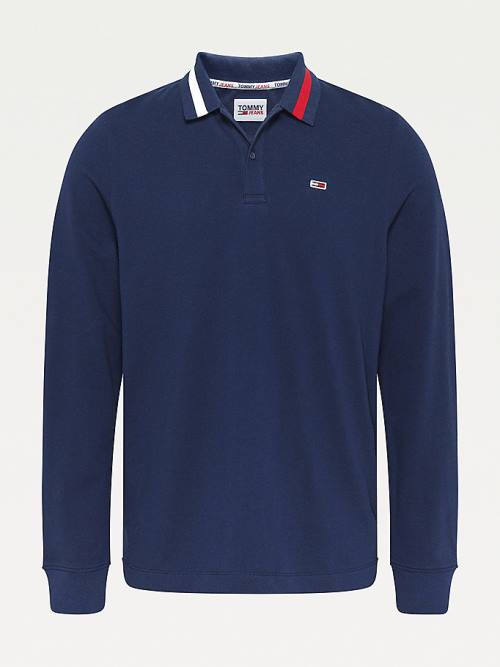 Tommy Hilfiger Signature Collar Regular Long Sleeve Poloshirt Heren Blauw | TH957QDI