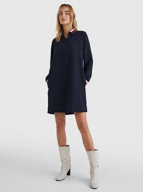 Tommy Hilfiger Signature Detail Crepe Shift Jurken Dames Blauw | TH908ZNM