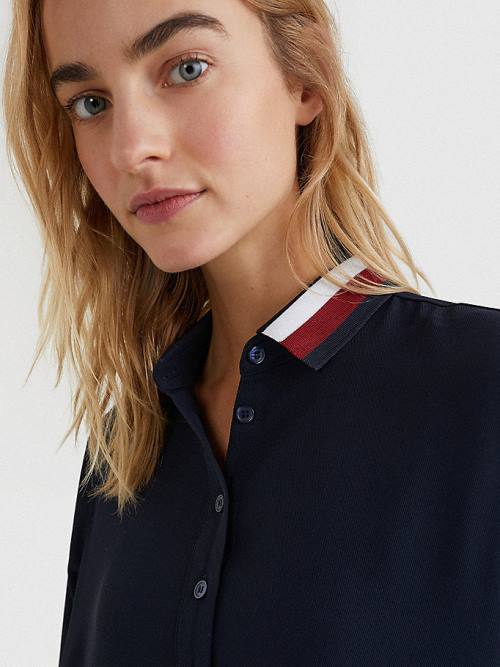 Tommy Hilfiger Signature Detail Crepe Shift Jurken Dames Blauw | TH908ZNM