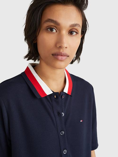 Tommy Hilfiger Signature Detail Half-Sleeve Poloshirt Dames Blauw | TH853JUB