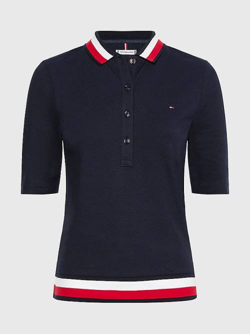 Tommy Hilfiger Signature Detail Half-Sleeve Poloshirt Dames Blauw | TH853JUB