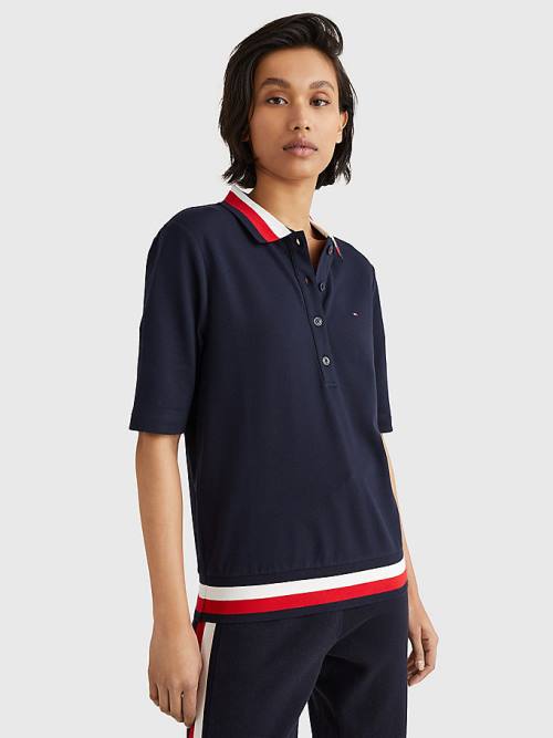 Tommy Hilfiger Signature Detail Half-Sleeve Poloshirt Dames Blauw | TH853JUB