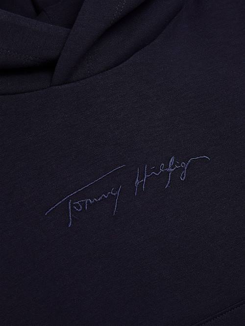 Tommy Hilfiger Signature Embroidery Hoodie Meisjes Blauw | TH591MRD