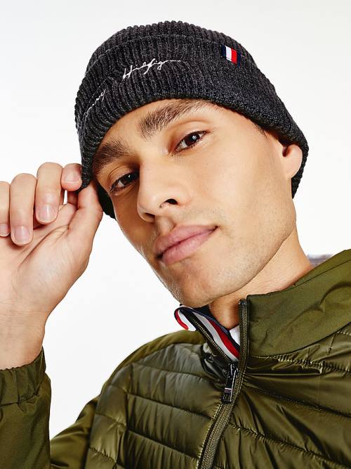 Tommy Hilfiger Signature Embroidery Rib-Knit Beanie Hoeden Heren Grijs | TH835LRB