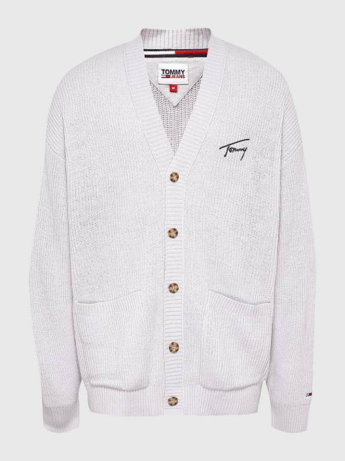 Tommy Hilfiger Signature Embroidery V-Neck Knitted Cardigan Truien Heren Grijs | TH957ZAK