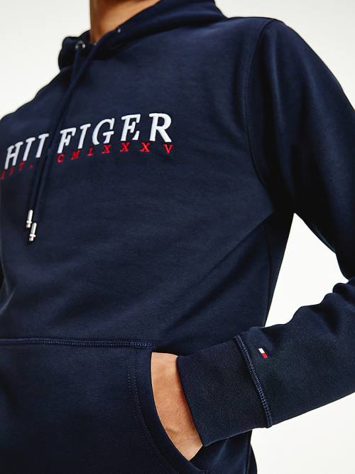 Tommy Hilfiger Signature Flex Fleece Logo Hoodie Heren Blauw | TH258BKJ