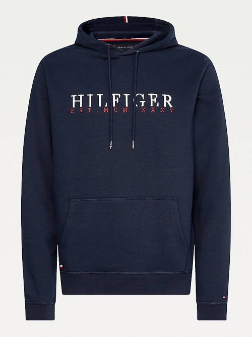 Tommy Hilfiger Signature Flex Fleece Logo Hoodie Heren Blauw | TH258BKJ