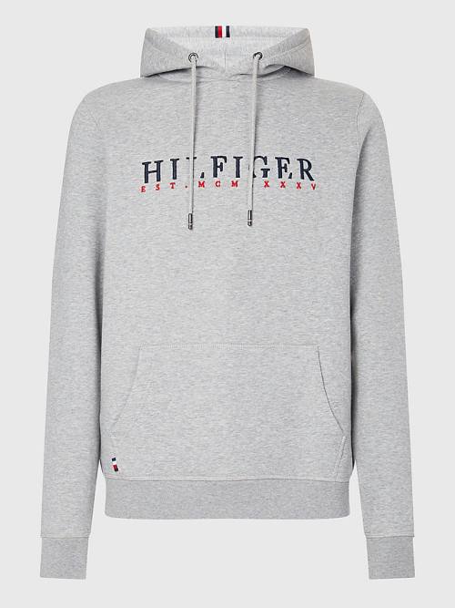 Tommy Hilfiger Signature Flex Fleece Logo Hoodie Heren Grijs | TH876KOF