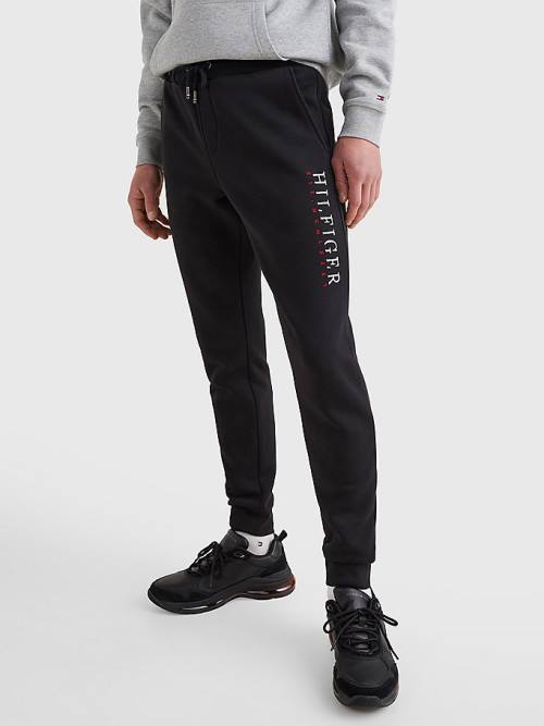 Tommy Hilfiger Signature Leg Logo Joggers Broek Heren Zwart | TH860OIC