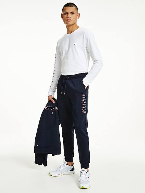 Tommy Hilfiger Signature Leg Logo Joggers Broek Heren Blauw | TH982NVK