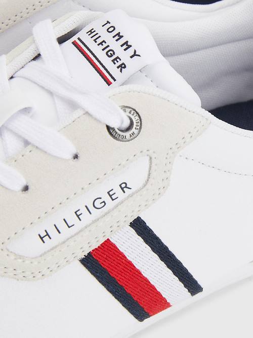 Tommy Hilfiger Signature Leren Mix Cupsole Sneakers Heren Wit | TH093YKW